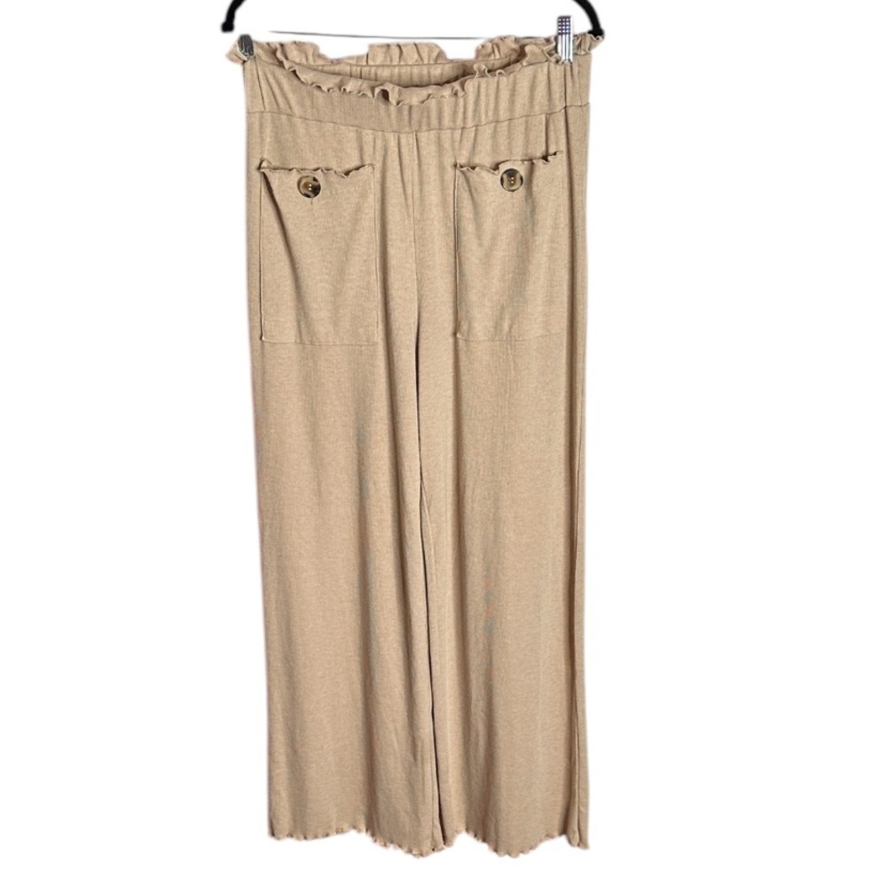 June & Hudson Tan Wide-Leg Pants with Button Details Size 1